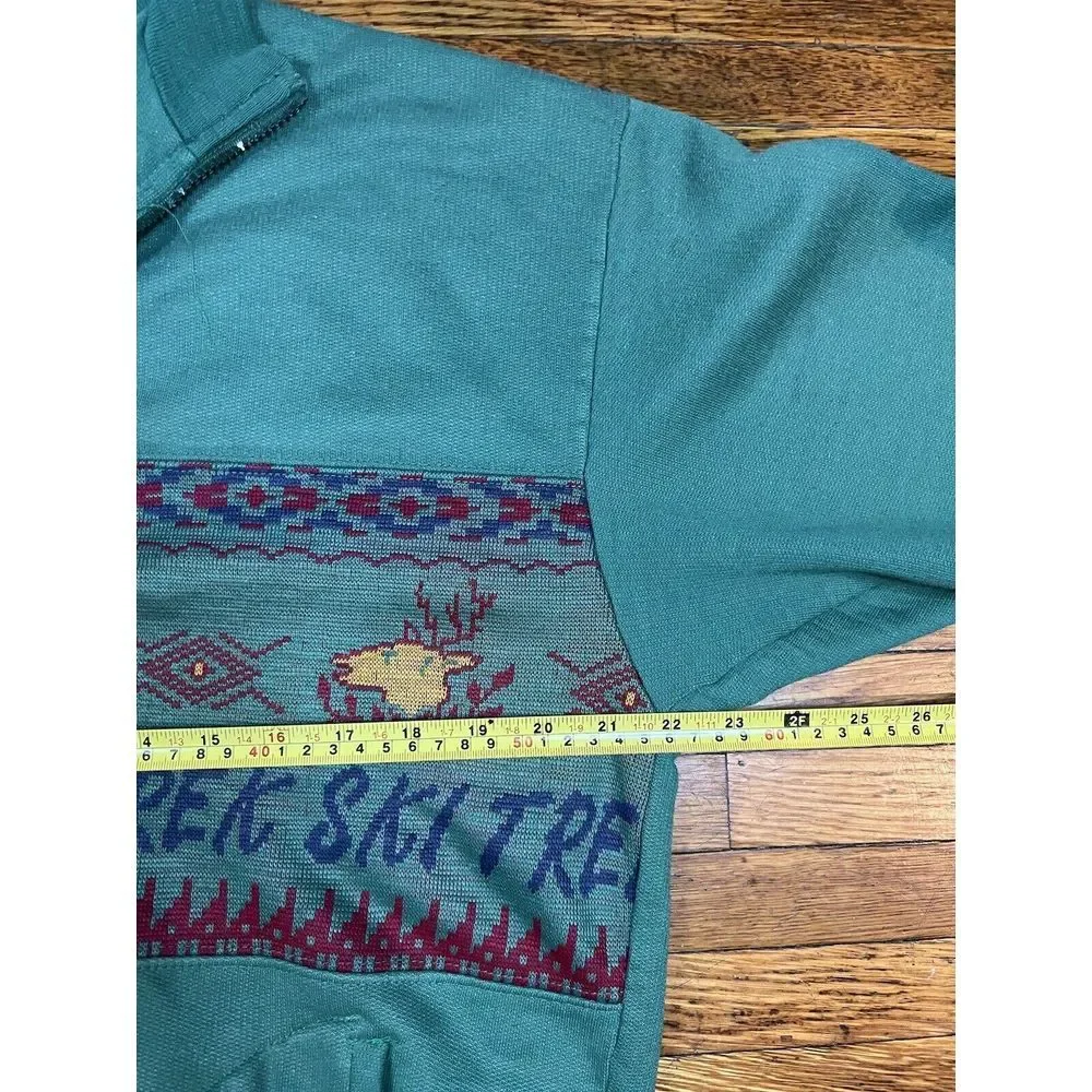 Vintage SIMS Made In‎ Italy Full Zip Up Ski Trek Green Knit Sweater Mens Size M